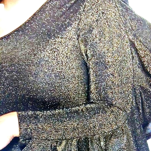 By Carmin Gold Sparkle Ruffled Black Stretching Dress 1x2x3x Sizes - Picture 5 of 12